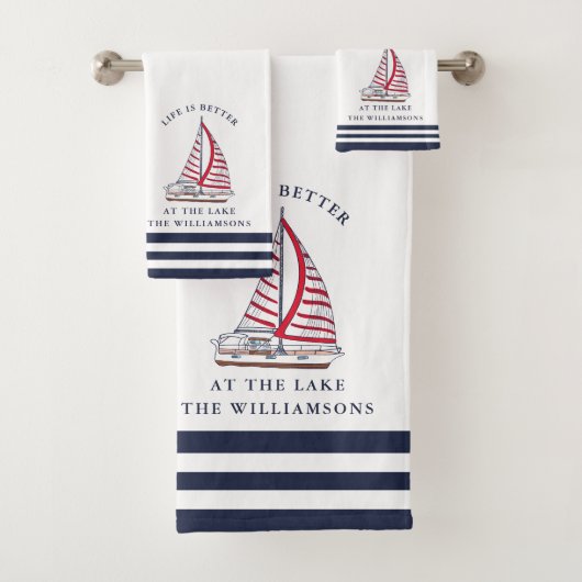 Monogram nautisch leven is beter bij het meer bad handdoek (Insitu)