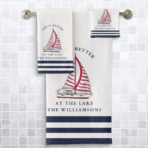 Monogram nautisch leven is beter bij het meer bad handdoek