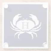 Monogram Nautisch marinesultaat blauw witte krab Glazen Onderzetter (Achterkant)