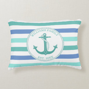 Monogram Nautisch monogram voor seafoam Stripe fam Accent Kussen