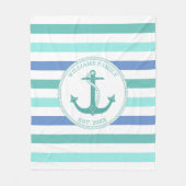 Monogram Nautisch monogram voor seafoam Stripe fam Fleece Deken (Voorkant)