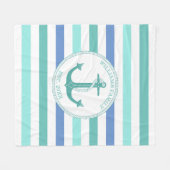 Monogram Nautisch monogram voor seafoam Stripe fam Fleece Deken (Voorkant (Horizontaal))
