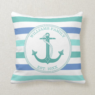 Monogram Nautisch monogram voor seafoam Stripe fam Kussen