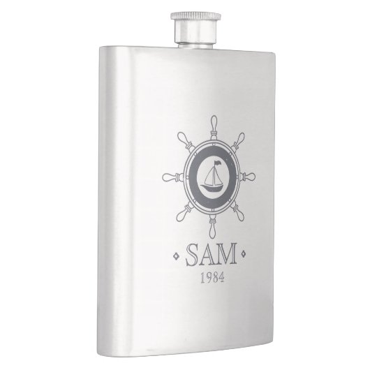 Monogram. Nautisch. Verzend. Bon Voyage. Heupfles (Rechts)