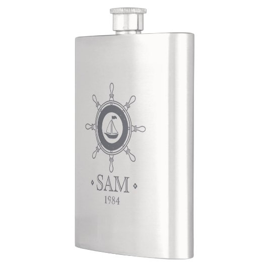 Monogram. Nautisch. Verzend. Bon Voyage. Heupfles (Links)