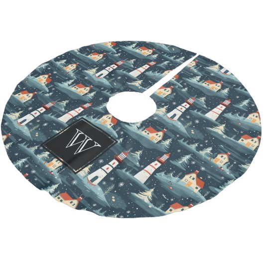 Monogram Nautisch Zee Vuurtoren Kerstboom Rok (Gekanteld)