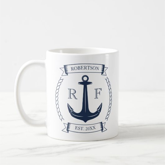 Monogram Nautische anker Koffiemok (Links)