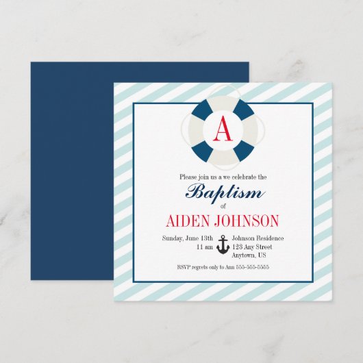 Monogram nautische doop kaart (Voorkant / Achterkant)