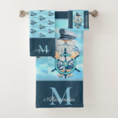 Monogram Nautische Kapitein Gnome Blauw Wit Jongen Bad Handdoek (Insitu)