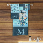 Monogram Nautische Kapitein Gnome Blauw Wit Jongen Bad Handdoek