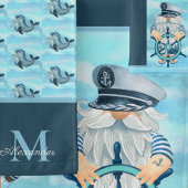 Monogram Nautische Kapitein Gnome Blauw Wit Jongen Bad Handdoek