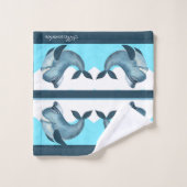 Monogram nautische kapitein in walvis blauw wit jo bad handdoek (Wasdoekje)