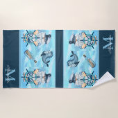 Monogram nautische kapitein in walvis blauw wit jo strandlaken (Voorkant)