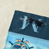 Monogram nautische kapitein in walvis blauw wit jo strandlaken (In situ)