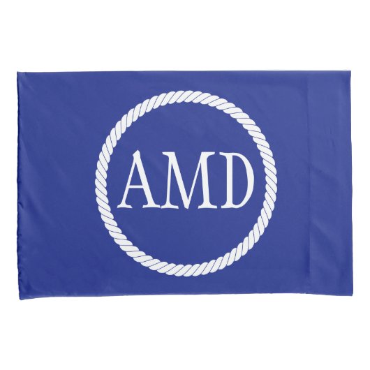 Monogram Nautische Marine Blauwe Witte Cirkel Kussensloop (Voorkant-Rechts)