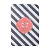 Monogram Navy and Coral Preppy Stripes Badmat (Voorkant Verticaal)