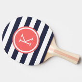 Monogram Navy and Coral Preppy Stripes Tafeltennisbatje (Zijkant)
