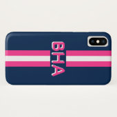Monogram Navy and Hot Pink Stripe Case-Mate iPhone Case (Achterkant (horizontaal))