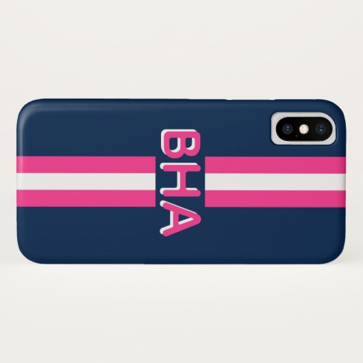 Monogram Navy and Hot Pink Stripe Case-Mate iPhone Case (Achterkant (horizontaal))