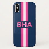 Monogram Navy and Hot Pink Stripe Case-Mate iPhone Case (Achterkant)