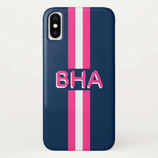 Monogram Navy and Hot Pink Stripe Case-Mate iPhone Case (Achterkant)