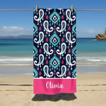 Monogram Navy and Pink Ikat Paisley Name