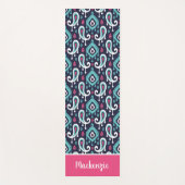 Monogram Navy and Pink Ikat Paisley Name Yogamat (Voorkant)