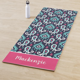 Monogram Navy and Pink Ikat Paisley Name Yogamat