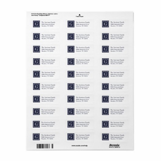 Monogram Navy and White Classic Square Etiket (Full Sheet)