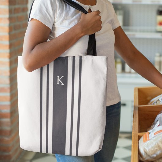 Monogram Navy and White Grainsack Stripe Tote Bag