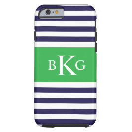 Monogram Navy Apple Green Stripes iPhone 11 Hoesje