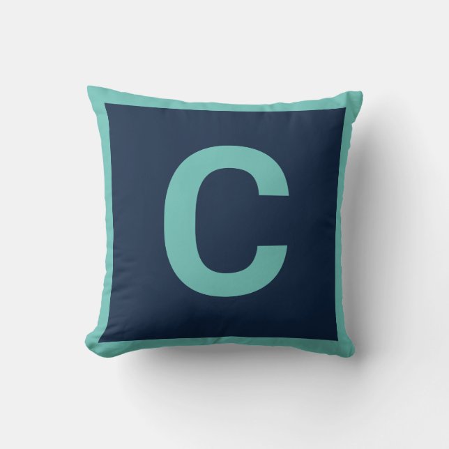 MONOGRAM NAVY AQUA DOUBLESIDED Cushion Pillow Kussen (Voorkant)