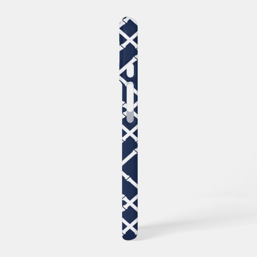 Monogram Navy Bamboo Lattice Pattern iPhone 16 Hoesje (Linkerkant)