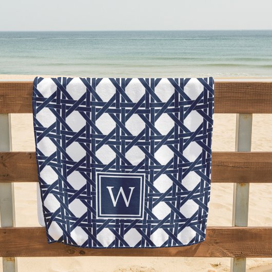 Monogram Navy Basketweve Pattern Strandlaken