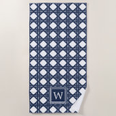 Monogram Navy Basketweve Pattern Strandlaken (Voorkant)