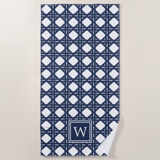 Monogram Navy Basketweve Pattern Strandlaken (Voorkant)