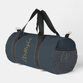 Monogram Navy Blau Gouden Script Naam Elegante He Plunjezak (Rechterhoek)