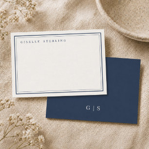 Monogram Navy Blau Ivoor Dubbele Rand Notitiekaartje