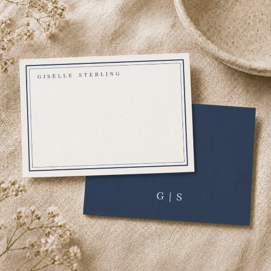 Monogram Navy Blau Ivoor Dubbele Rand Notitiekaartje