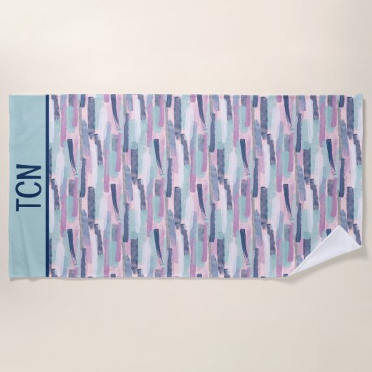 Monogram Navy Blau Lichtblauw Paars Wit Abstract Strandlaken (Voorkant)