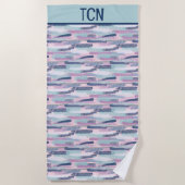 Monogram Navy Blau Lichtblauw Paars Wit Abstract Strandlaken (Voorkant)