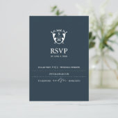Monogram Navy Blau RSVP Kaart Trouwwebsite (Staand voorkant)