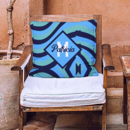 Monogram Navy Blauw & Blauwgroen psychedelisch Kussen