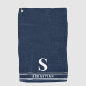 Monogram Navy Blauw en Wit Modern Golfhanddoek (Voorkant)