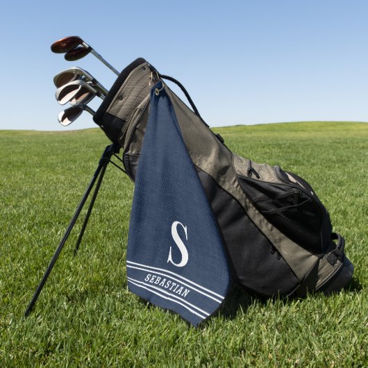 Monogram Navy Blauw en Wit Modern Golfhanddoek (Groen)