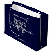 Monogram Navy Blauw en Zilver Chique Bruiloft Groot Cadeauzakje (Voorkant Gekanteld)