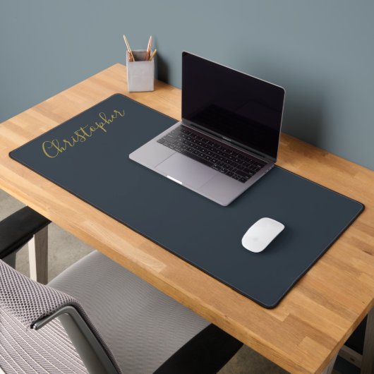 Monogram Navy Blauw Goud Schrift Naam Minimalistis Bureaumat (Kantoor 2)