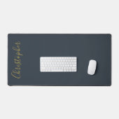Monogram Navy Blauw Goud Schrift Naam Minimalistis Bureaumat (Keyboard & Muis)