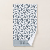 Monogram Navy-blauw grijs blad botanisch cadeau Bad Handdoek (Handdoek)