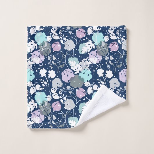 Monogram Navy Blauw Lichtblauw Wit Paars Bloemmoti Bad Handdoek (Wasdoekje)
